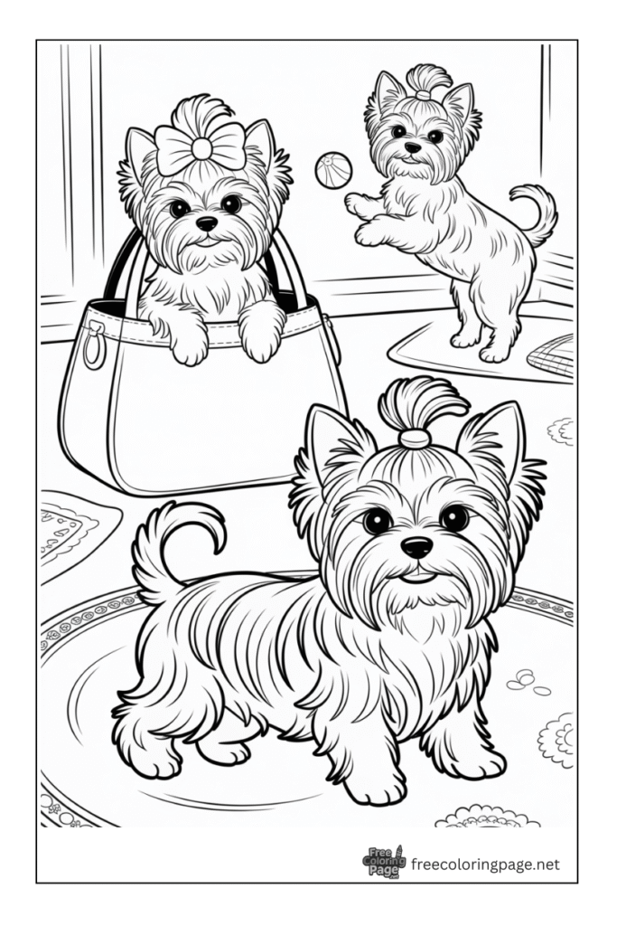 coloring page of shih tzu dog playing and sitting in bag
