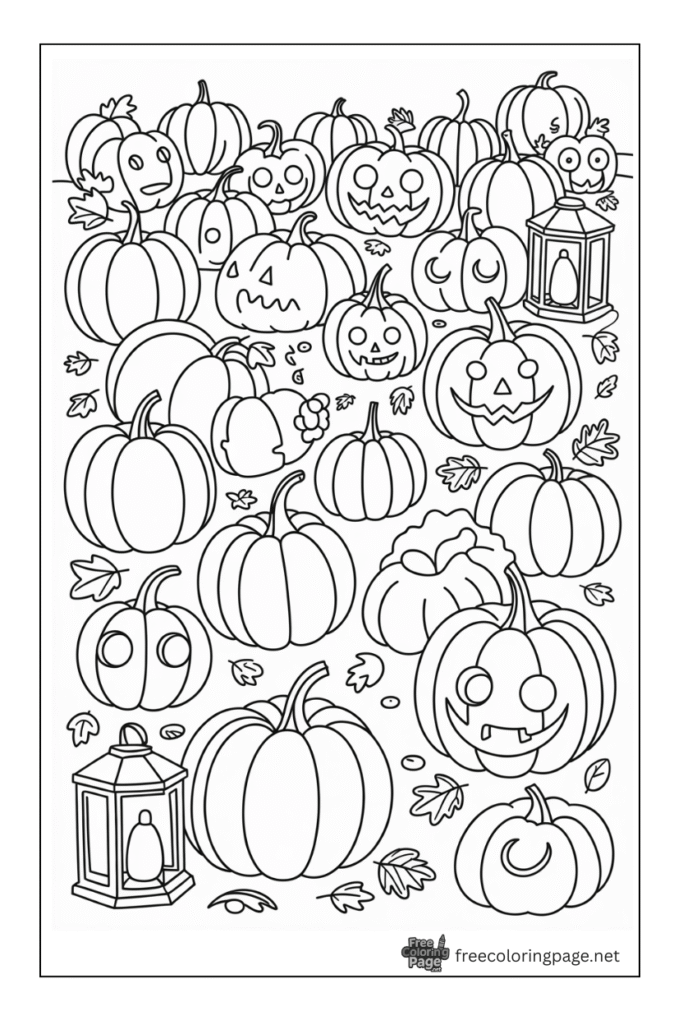halloween coloring page lots of pumpkin