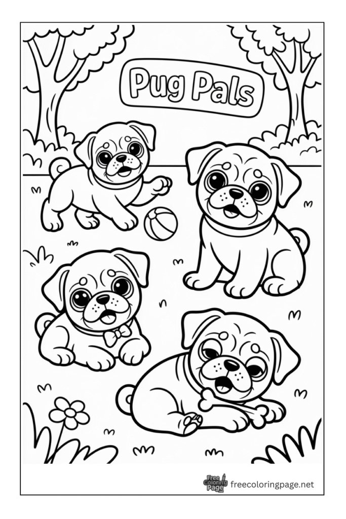 coloring page of pug dogs