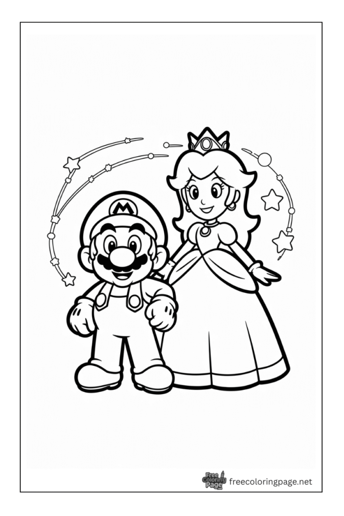 coloring pages of mario and princess rosalina together