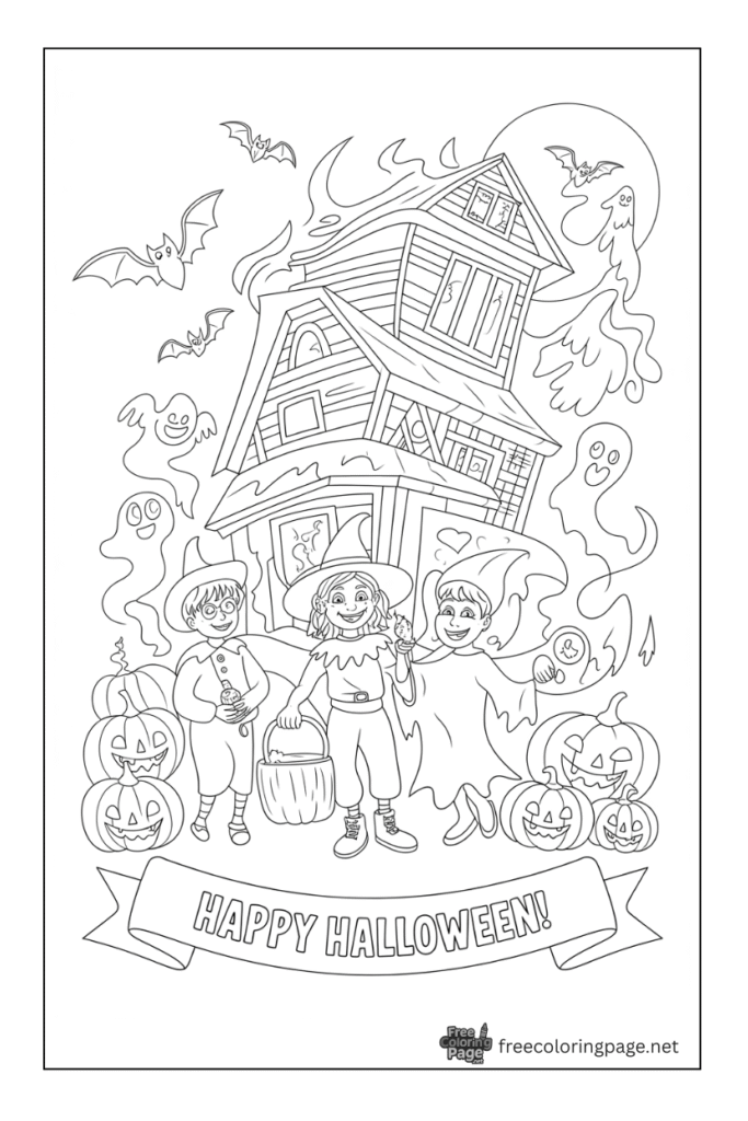 halloween coloring page snoopy haunted house 
