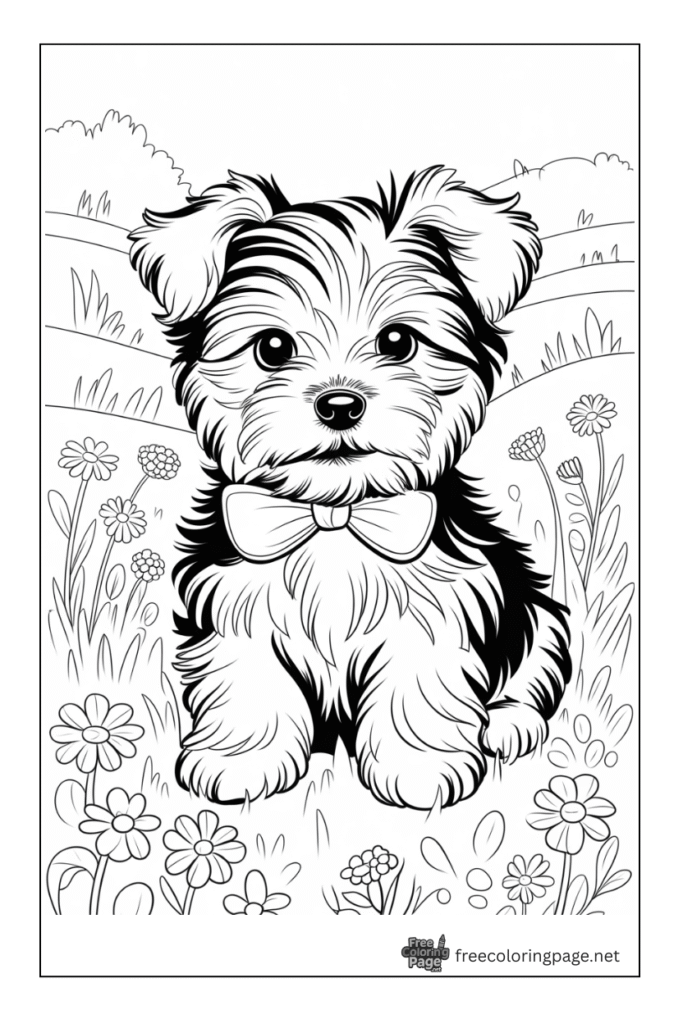 coloring page of shih tzu dog sitting