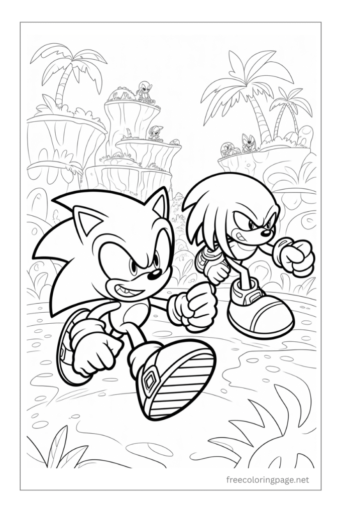 coloring page of sonic and knuckles running