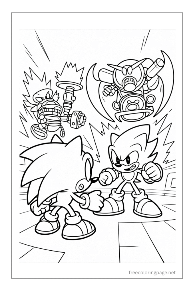coloring page of sonic vs evil eggman fighting