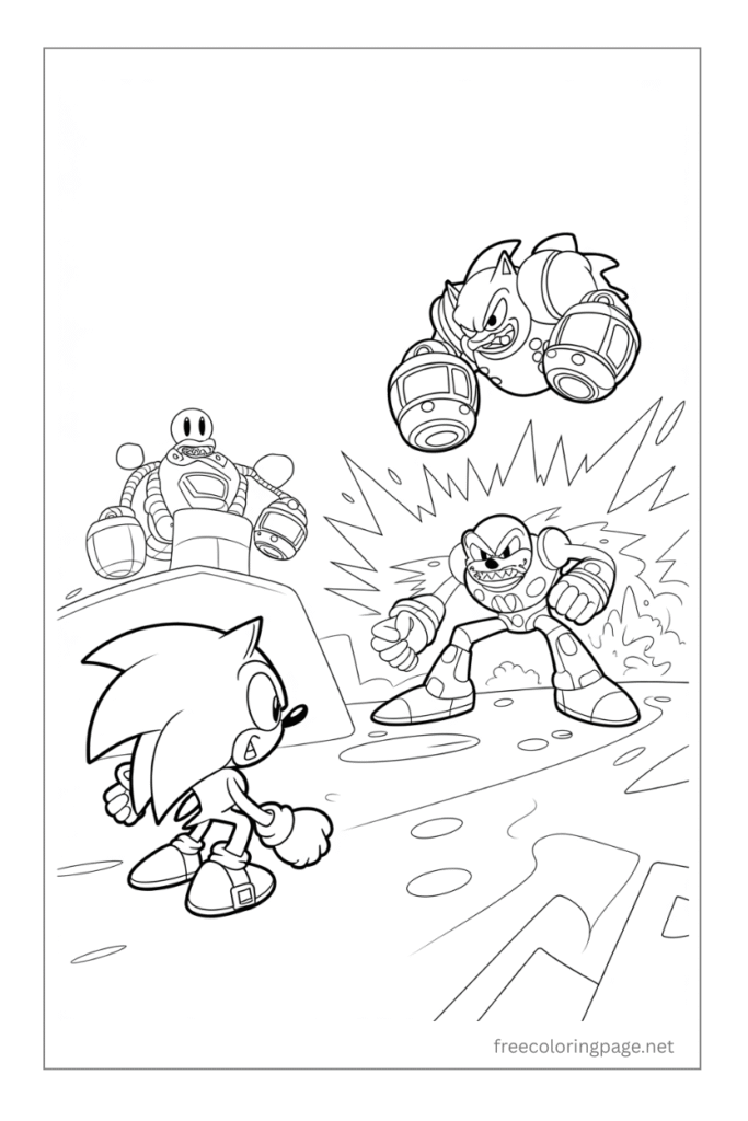 coloring page of sonic and eggman fight