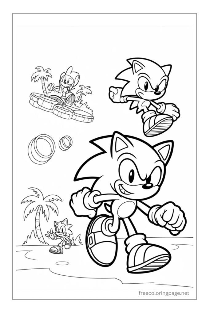 coloring page of sonic and knuckles with trees