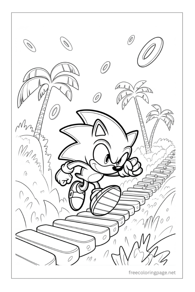 sonic coloring page sonic crossing the bridge