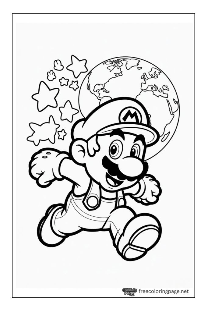 coloring pages of mario odyssey running with stars