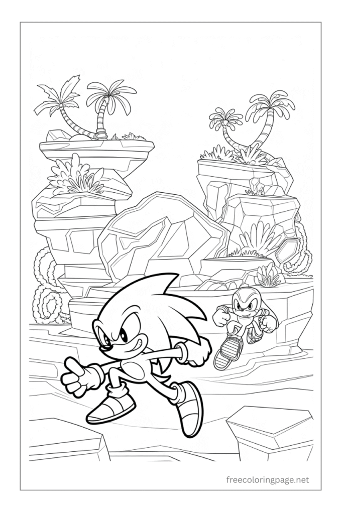 coloring page of sonic running and robot