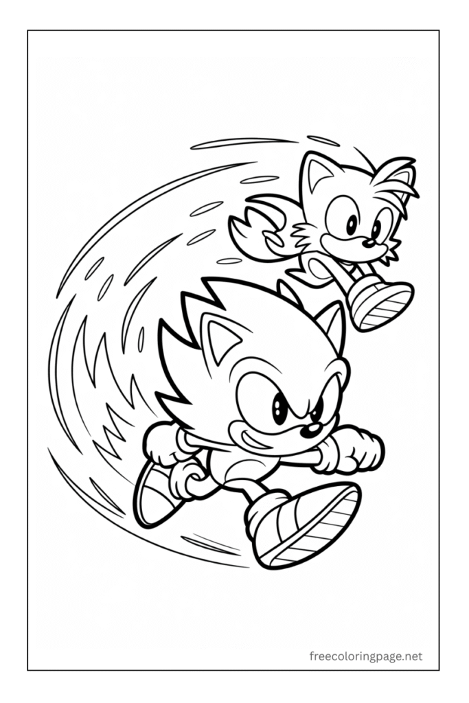 coloring page of sonic tails running with wind