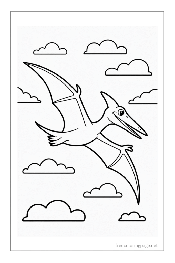 coloring page of pterodactylus dinosaur flying
