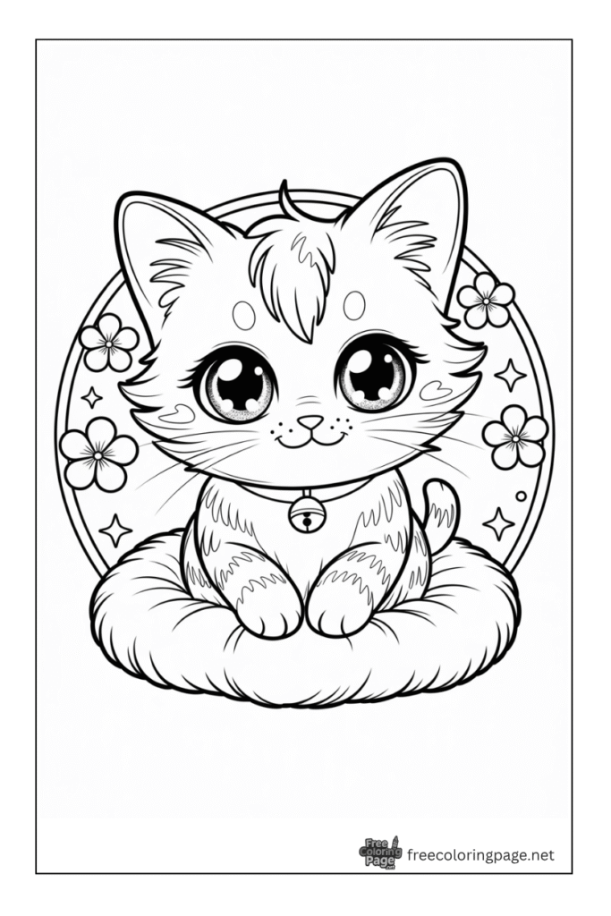 coloring page of anime style cat sitting on couch