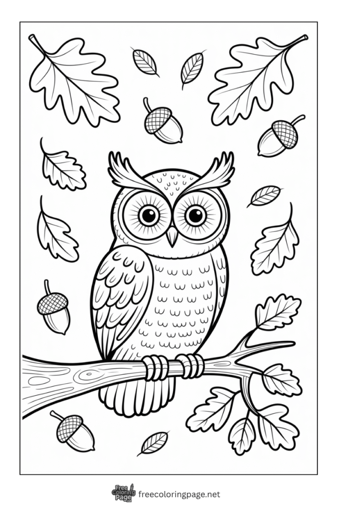 coloring page of autumn animal owl