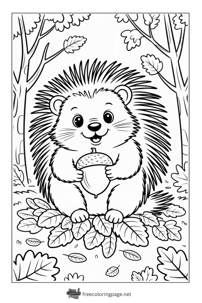coloring page of autumn porcupine