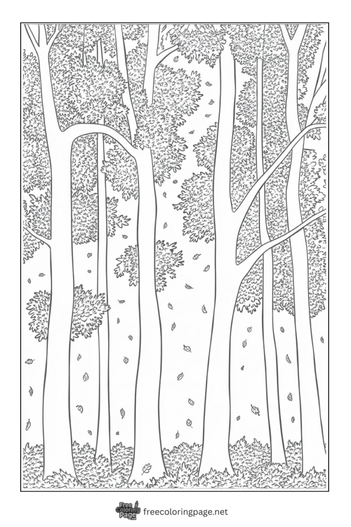 coloring page of autumn tree