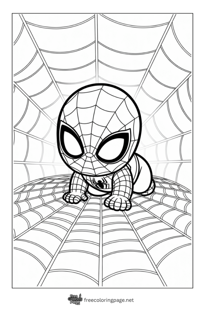 coloring page of baby spiderman