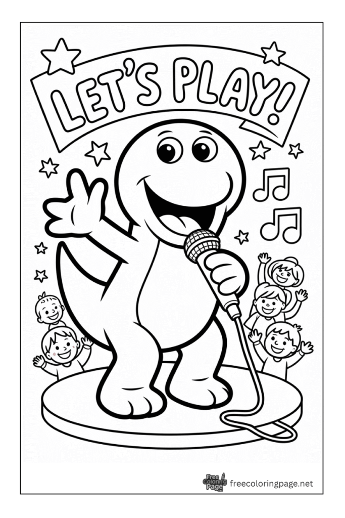 coloring page of barney dinosaur singing