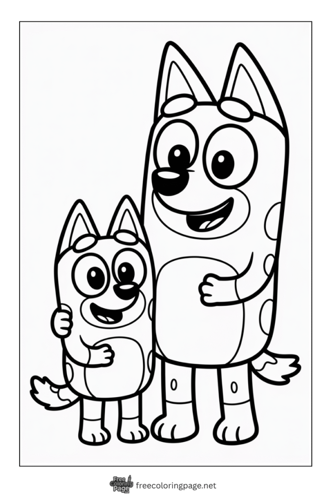 coloring page of bluey and bandit together
