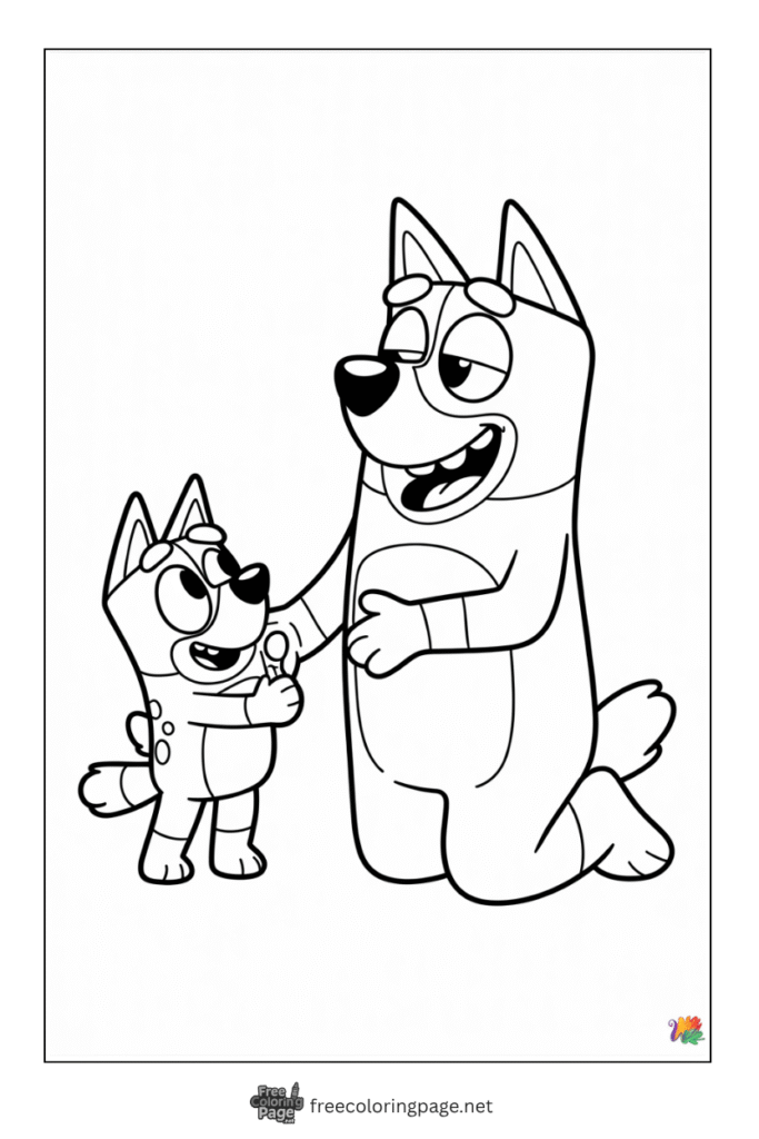 coloring page of bluey and bandit