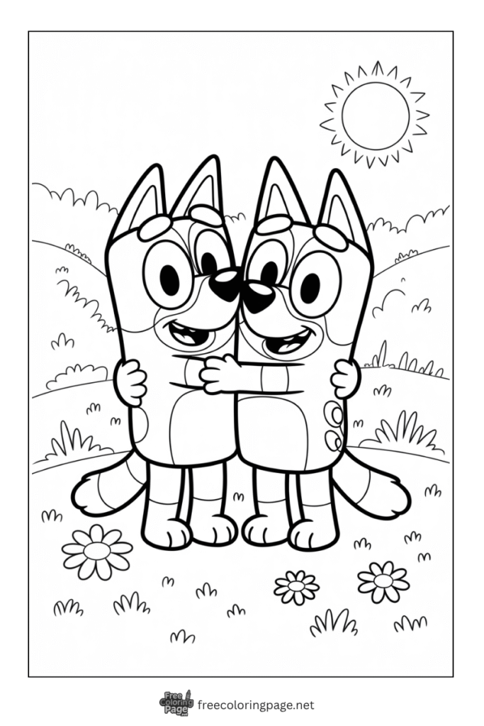 coloring page of bluey and bingo together