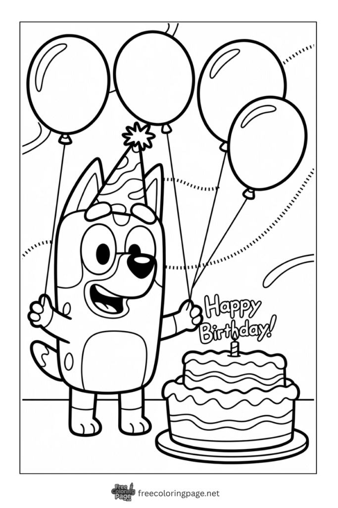 coloring page of bluey happy bithday