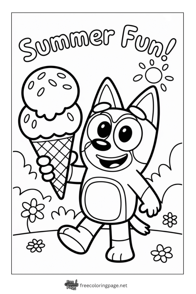 coloring page of bluey eating ice cream