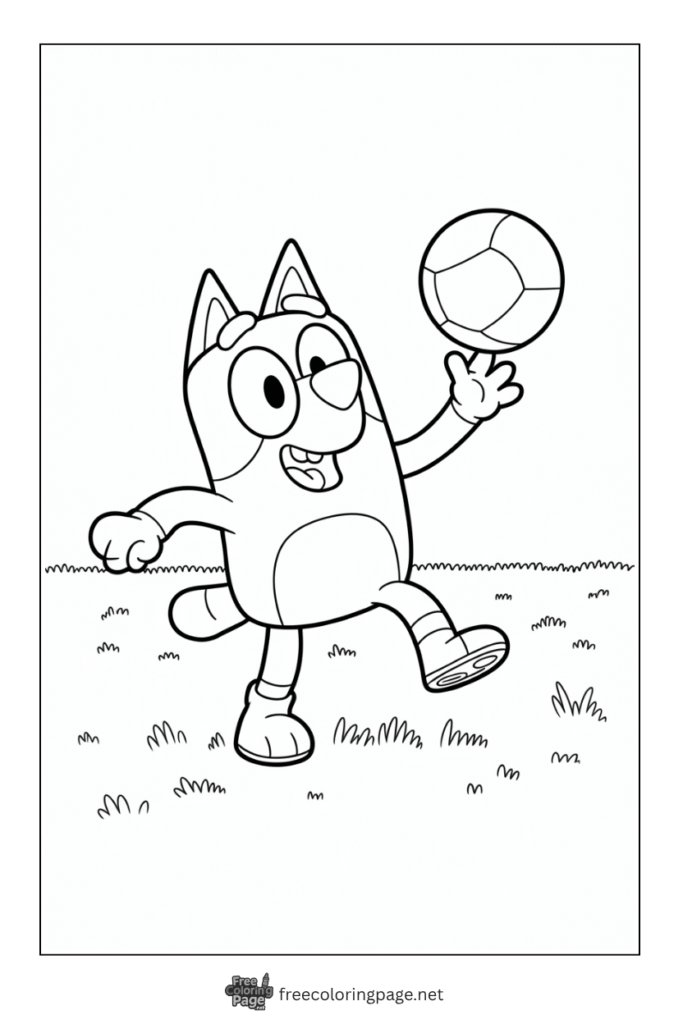 coloring page of bluey playing with ball