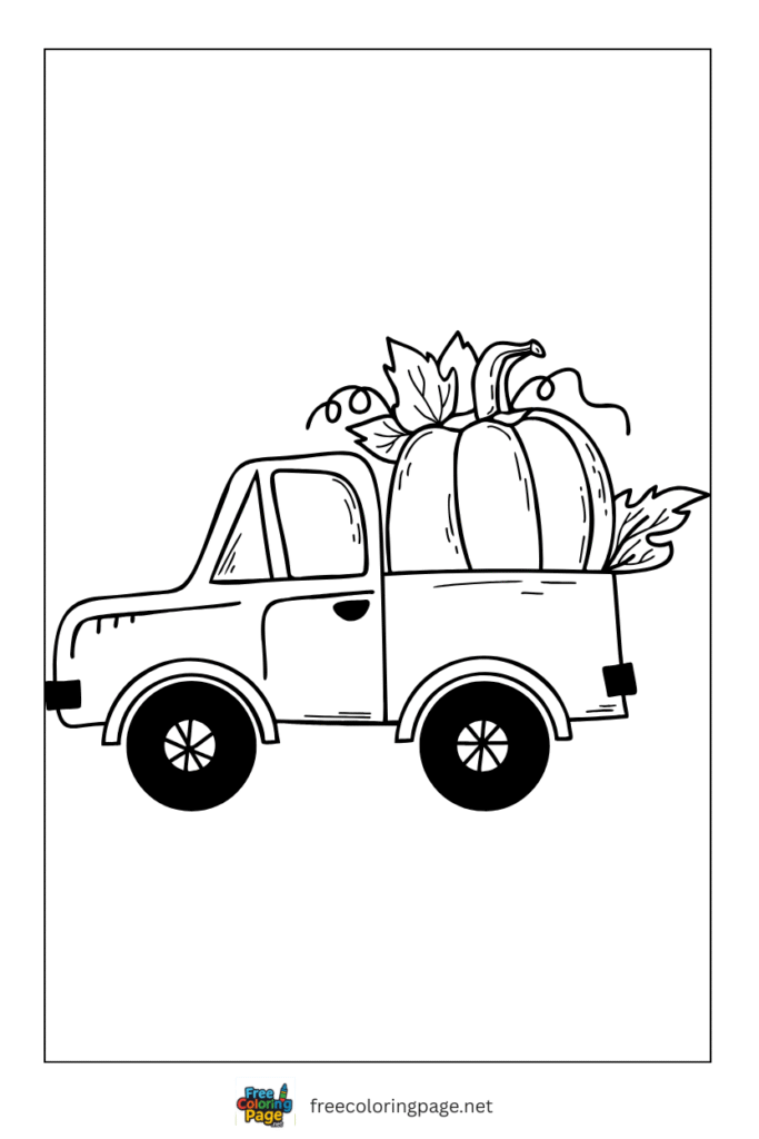 coloring page of thanksgiving car carrying huge pumpkin
