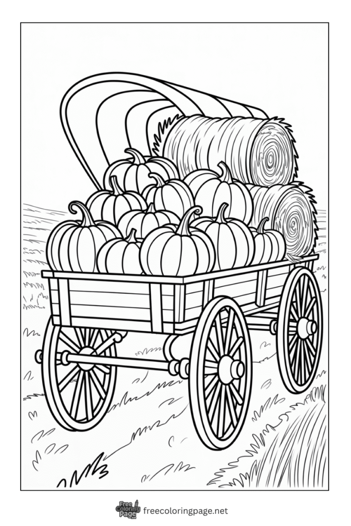 coloring page of thanksgiving pumpkins cart