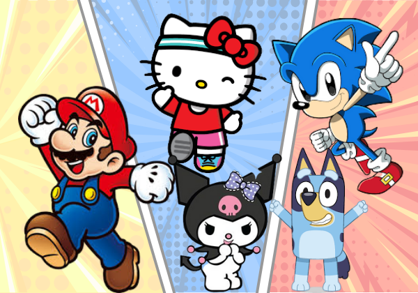 cartoons coloring page sonic mario hello kitty