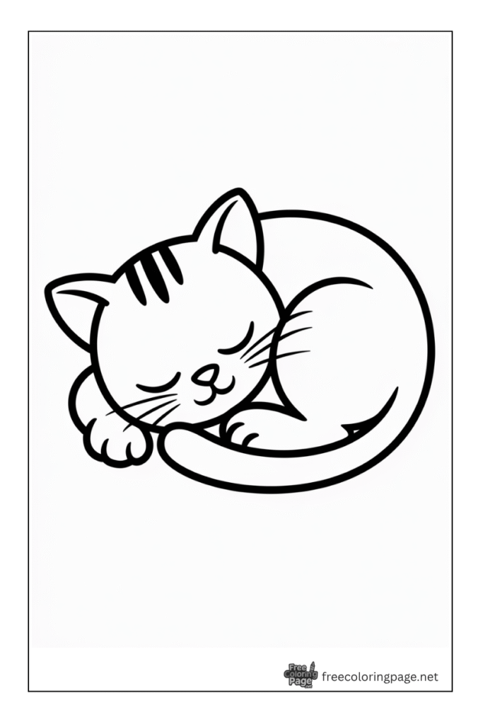 coloring page of cat sleeping
