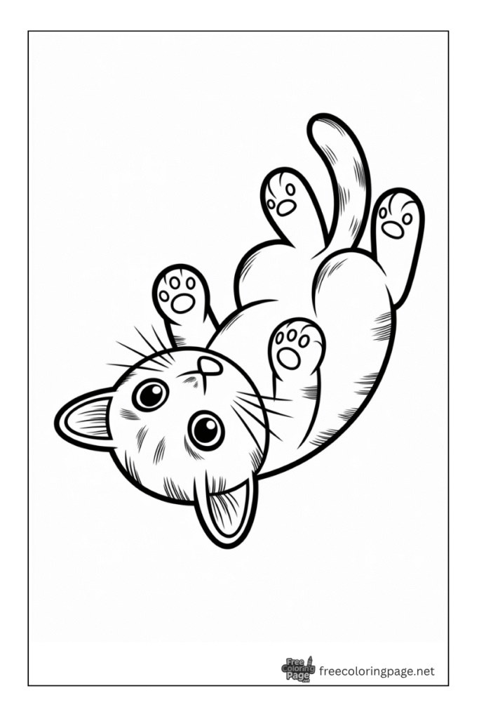 Coloring page of cat lying up side down