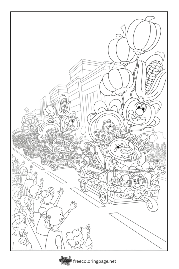 coloring page of thanksgiving celebration people cheering