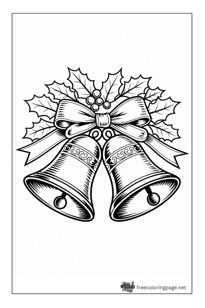 coloring page of realistic christmas bell