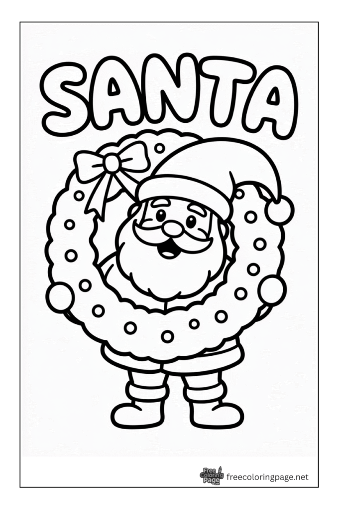 coloring page of christmas santa claus wearing flower ring