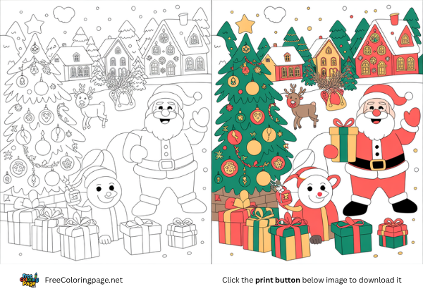 christmas coloring pages santa snow tree