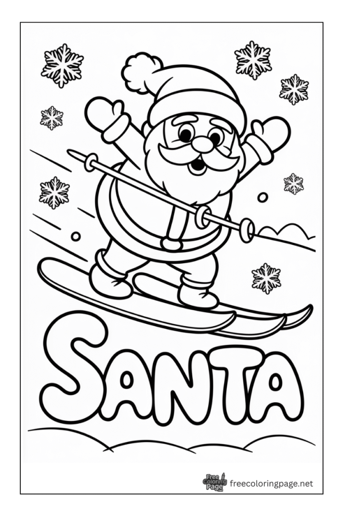 coloring page of santa clause snow skating