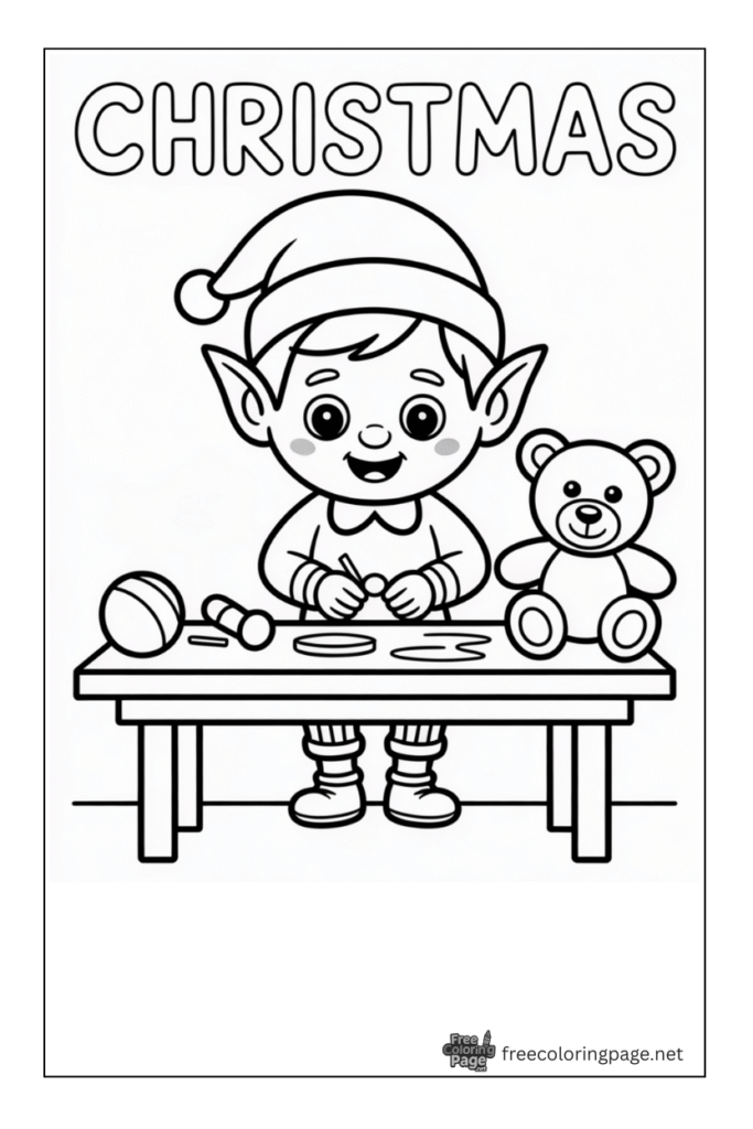 coloring page of elf wooving christmas hats