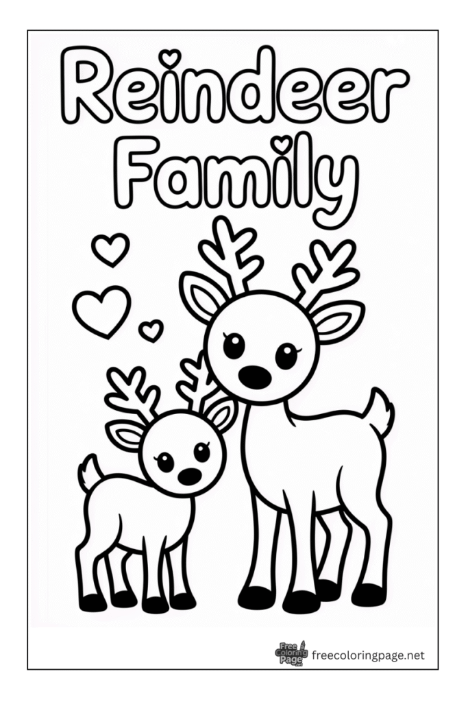 coloring page of christmas rudolph reindeer family