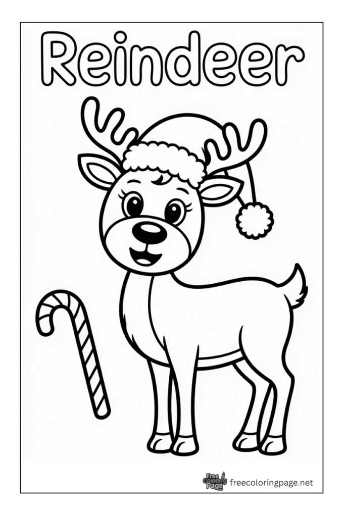 coloring page of rudolph with christmas hat