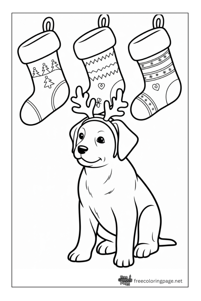 coloring page of christmas with dog