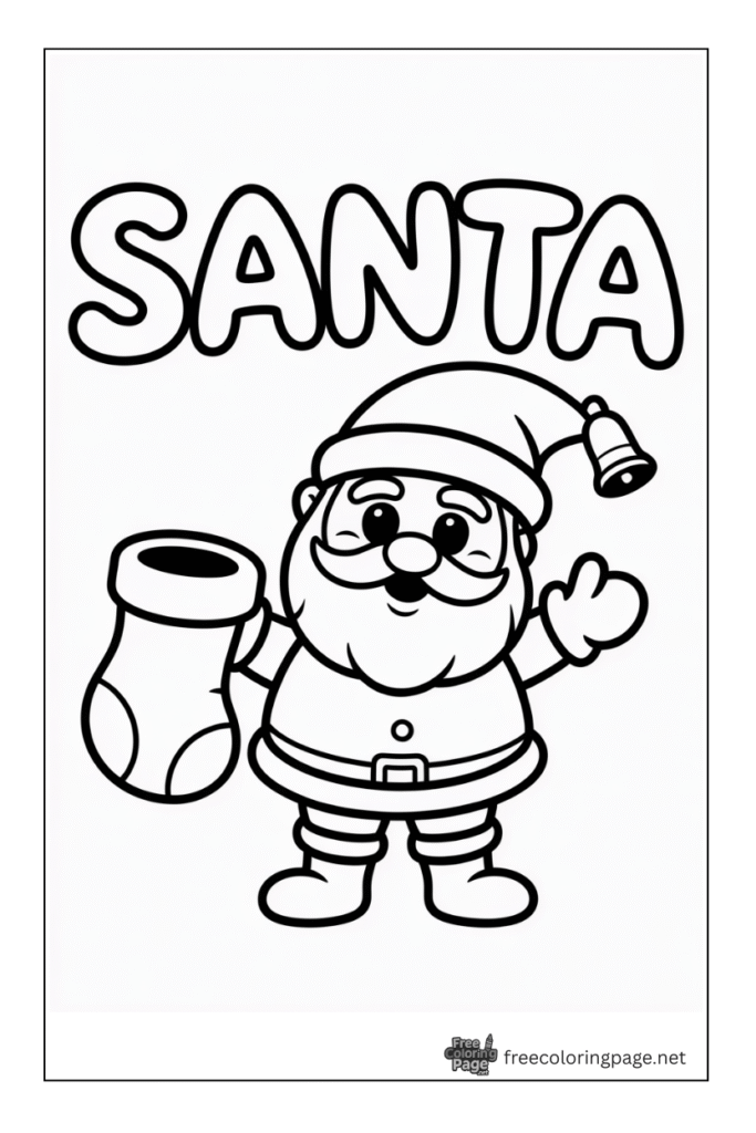 coloring page of santa with gift bag