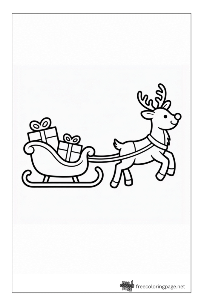 coloring page of christmas reindeer carrying gifts