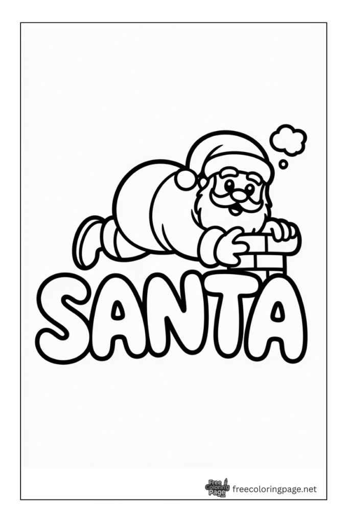 coloring page of christmas santa flying with gift