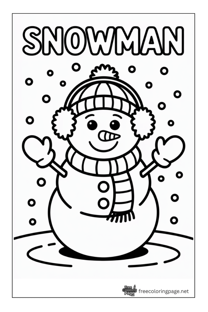 coloring page of christmas snowman covered in clothes