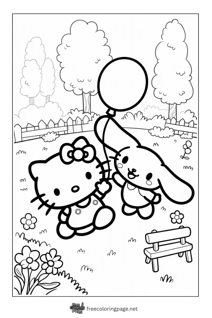 coloring page of hello kitty with cinnamon roll