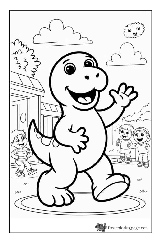 coloring page of barney dinosaur walking