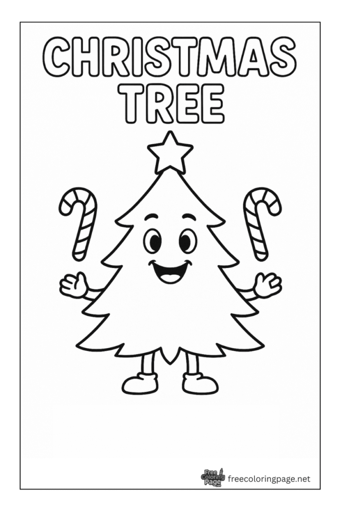 coloring page of cartoon christmas tree