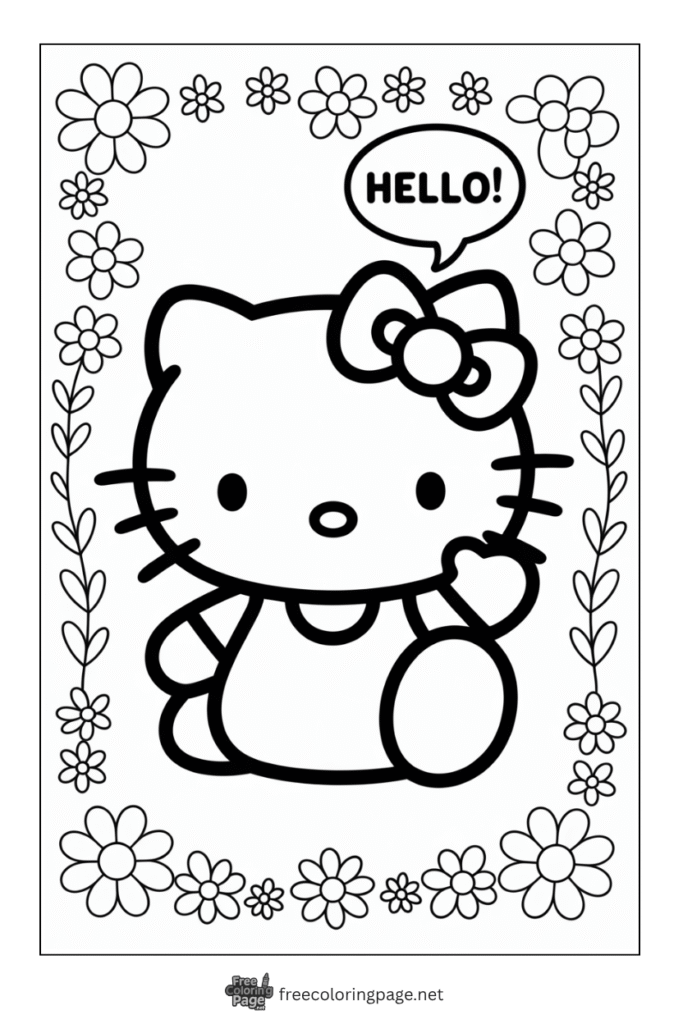 coloring page of hello kitty classic hello