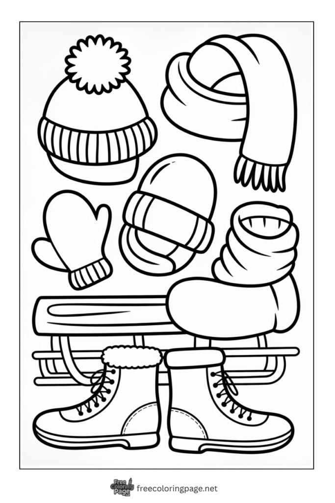 coloring page of winter accessories